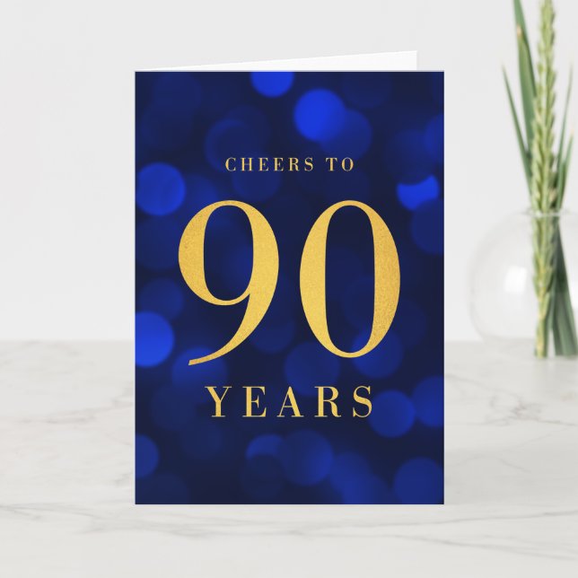 Carte Blue Bokeh Gold salue à 90 ans anniversaire (Devant)