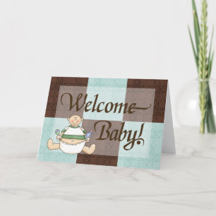 Carte Blue & Brown Welcome Baby Boy Félicitations