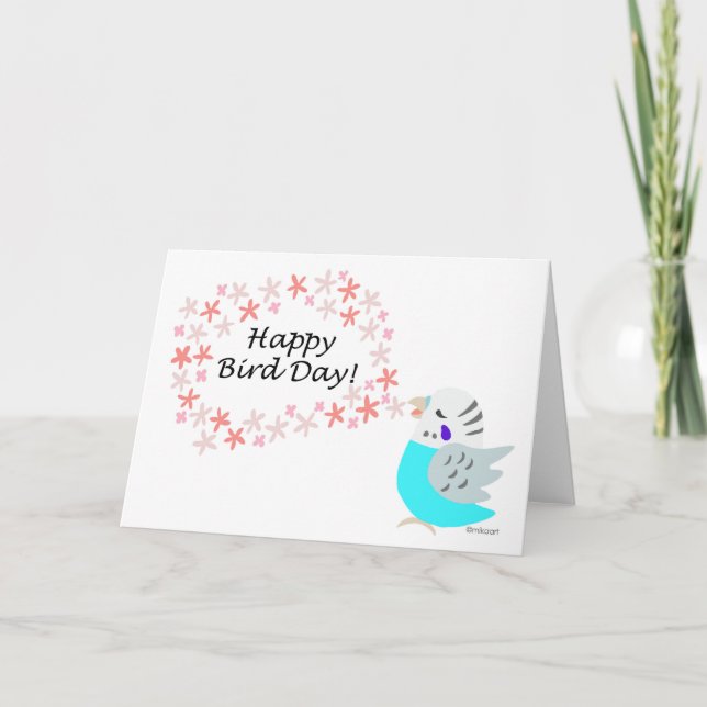 Carte Blue Budgie Parakeet Budgerigar Joyeux anniversair (Devant)