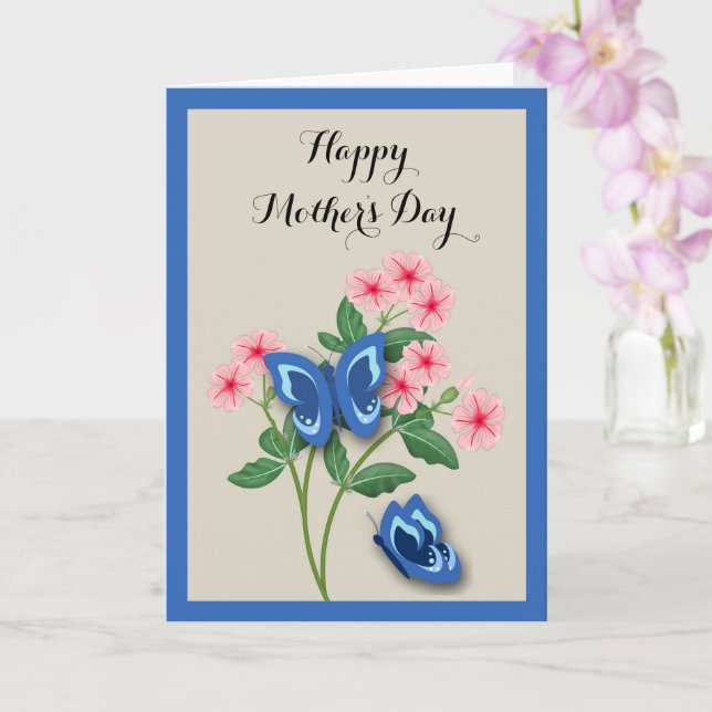 Carte Blue Butterflies among Flowers Mother's Day (Orchidée)