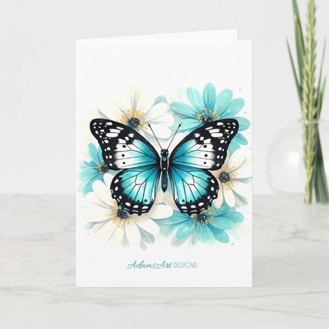 Carte Blue Butterfly & Aqua Floral Watercolor (Devant)