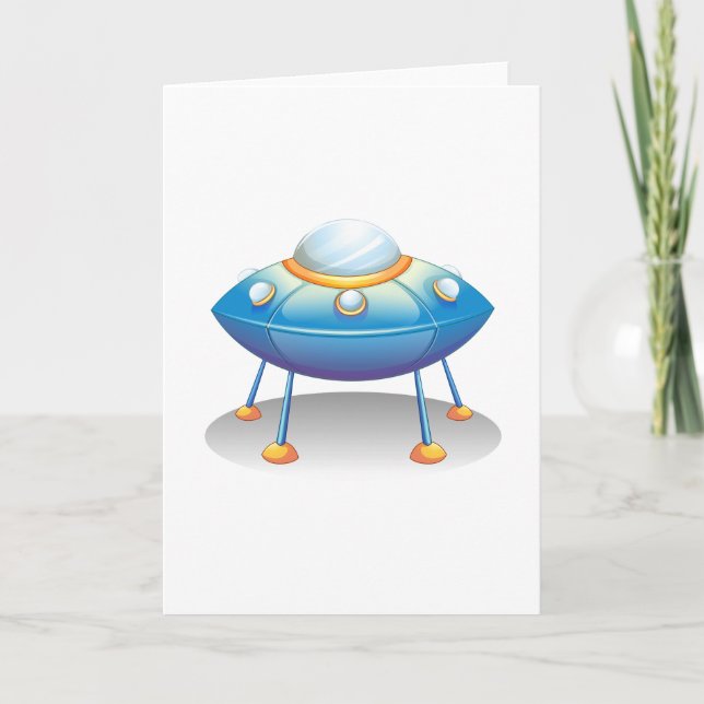 Carte Blue Cartoon UFO Spaceship Fun Sci-Fi (Devant)