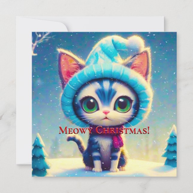 Carte Blue Christmas Kitty (Devant)