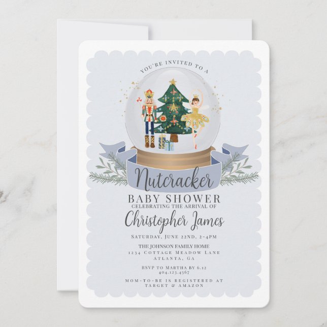 Carte Blue Christmas Nutcracker garçon baby shower invit (Devant)