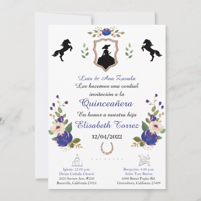 Carte Blue, Cowgirl Western Invitation, Quinceanera Ranc (Devant)