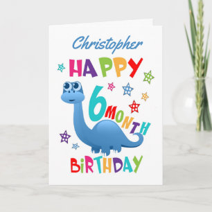 Carte Blue Dinosaur 6 mois Anniversaire