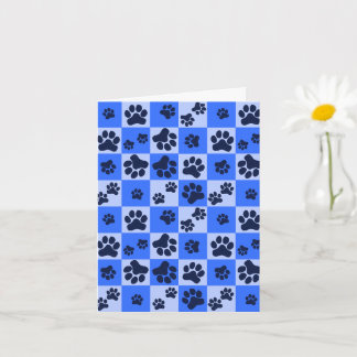 Carte Blue Dog Paw Print Checkerboard