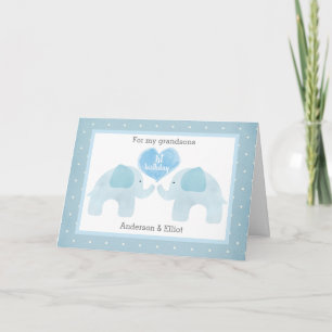 Carte Blue Elephant Twins 1er anniversaire 