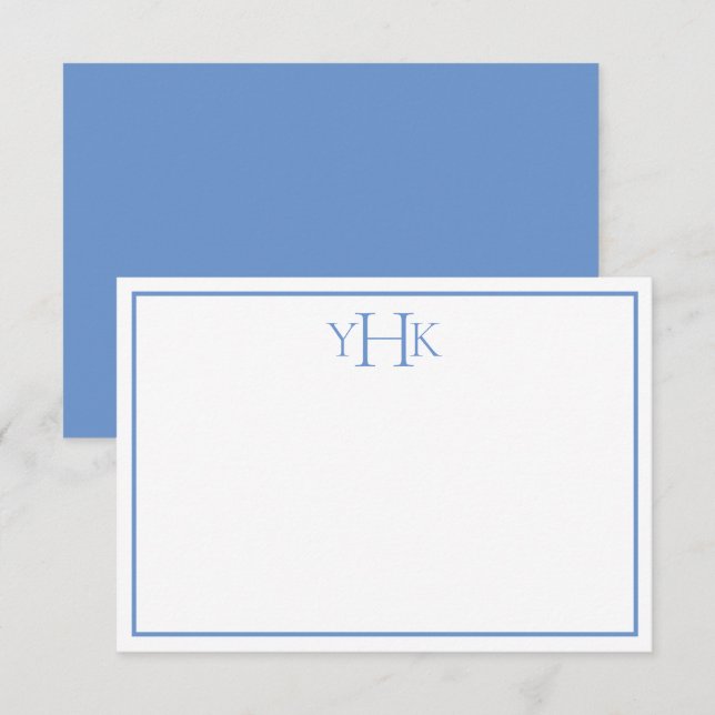 Carte BLue et carte blanche monogramme à note plat (Devant / Derrière)