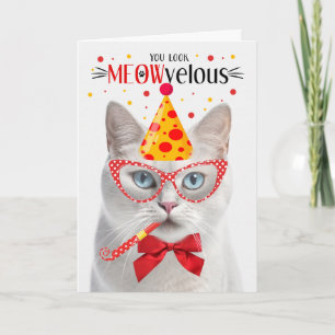 Carte Blue Eyed White Cat MEOWvelous Anniversaire