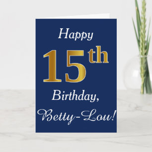 Carte Blue, Faux Gold 15e anniversaire + Nom personnalis