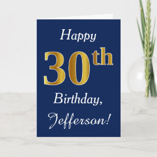 Carte Blue, Faux Gold 30e anniversaire + Nom personnalis