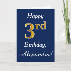 Carte Blue, Faux Gold 3e anniversaire + Nom personnalisé