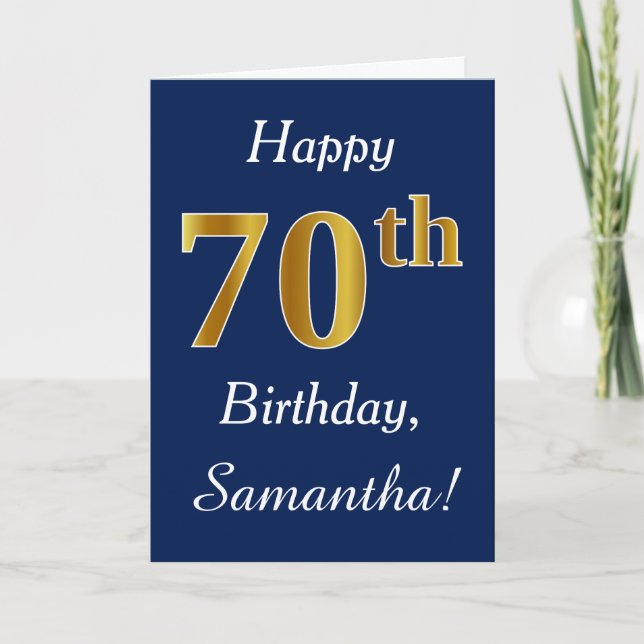 Carte Blue, Faux Gold 70e anniversaire + Nom personnalis (Devant)