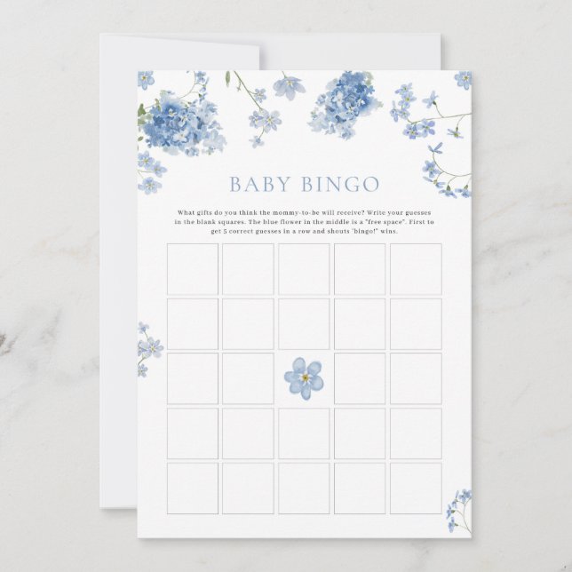Carte Blue Floral Baby shower Jeu Baby Bingo Jeu (Devant)