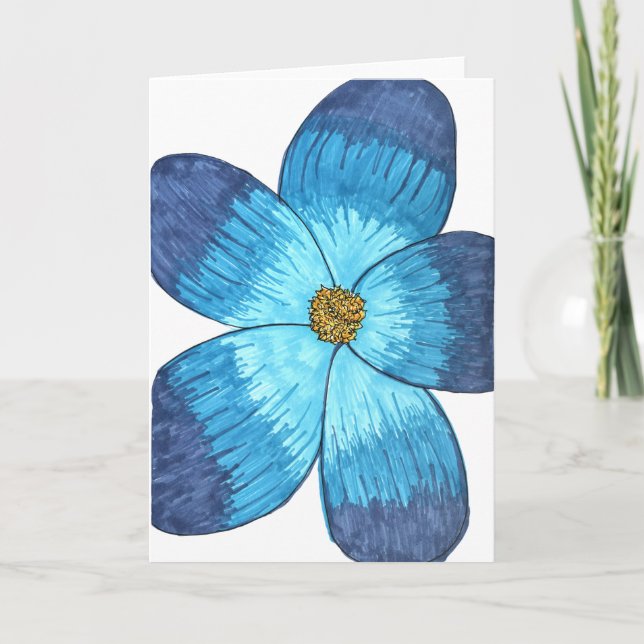 Carte Blue Flower with white background blank (Devant)