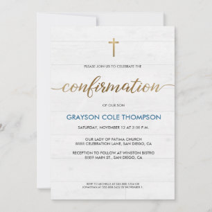 Carte Blue Gold cross Personnalisable Boy Confirmation