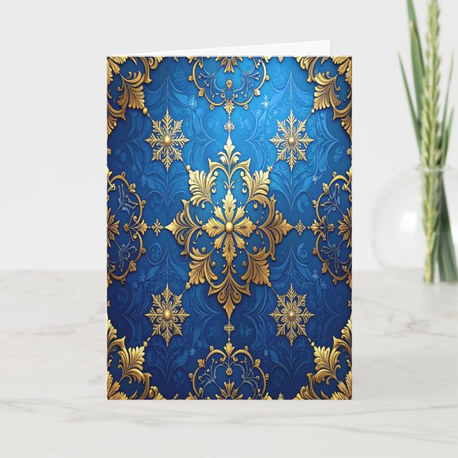 Carte Blue Gold Decorative Holiday Card (Devant)