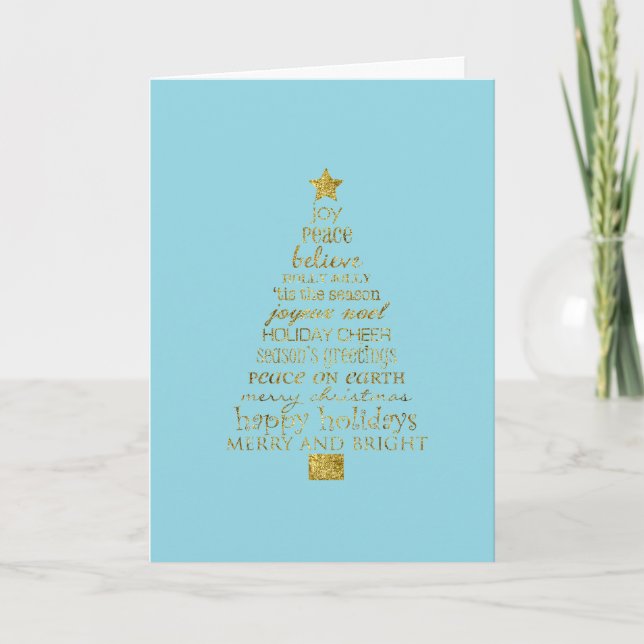 Carte Blue Gold Glitter Inspirational Christmas Tree (Devant)