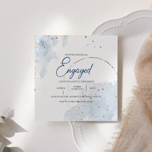 Carte Blue Gold Moderne Floral Élégant Fiançailles Parti