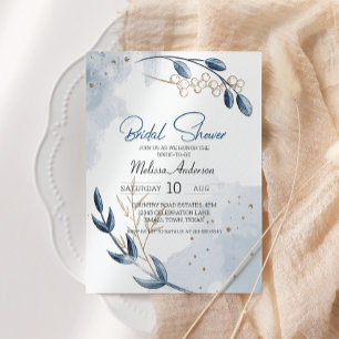 Carte Blue Gold Moderne Floral Fête des mariées élégante