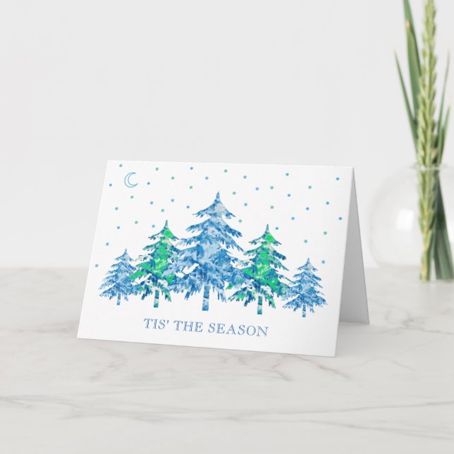 Carte Blue Green Pine Tree Hiver T'est la saison Noël (Devant)