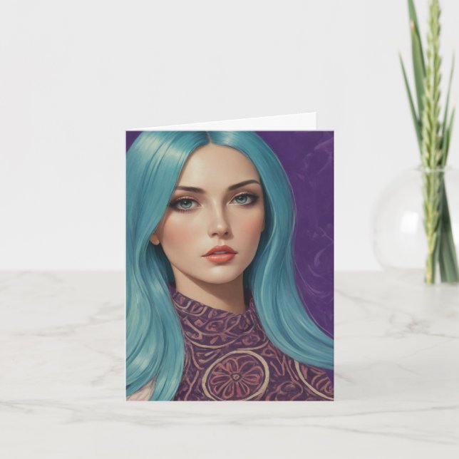 Carte Blue Hair AI art vierge à l'intérieur de toutes le (Devant)