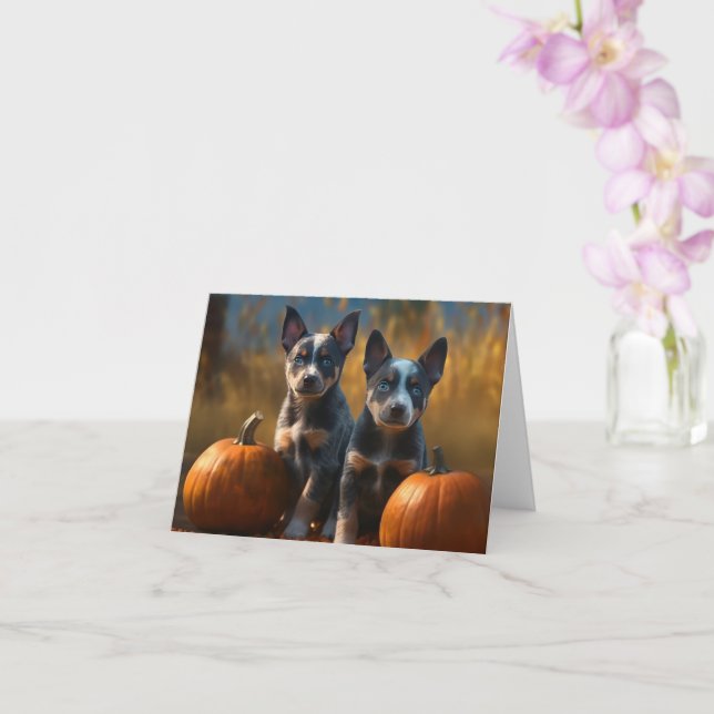 Carte Blue Heeler Chiot Automne Citrouille de plaisir (Orchidée)