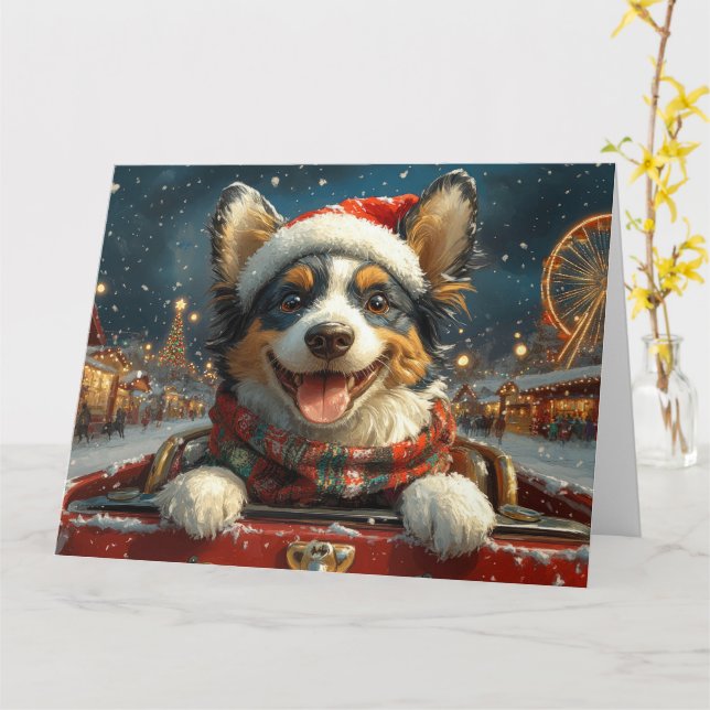 Carte Blue Heeler Dog Roller Dessous de verre Noël (Fleur jaune)