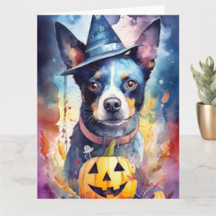 Carte Blue Heeler Halloween avec citrouilles effrayant