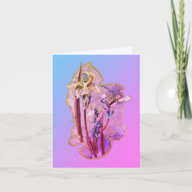 Carte Blue Iris Floral Art Note (Devant)