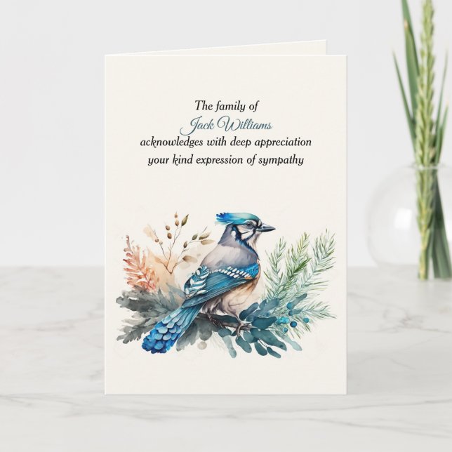 Carte Blue Jay Sympathy Merci de la famille (Devant)