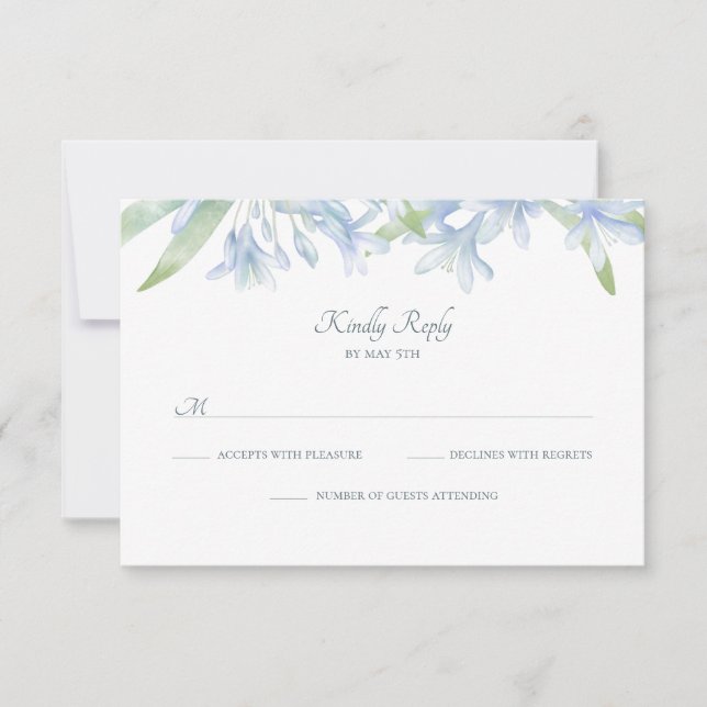 Carte Blue Lilies Mariage aquarelle (Devant)