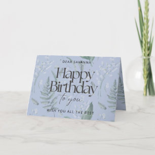 Carte Blue Lily of the Valley Custom Happy Birthday Card