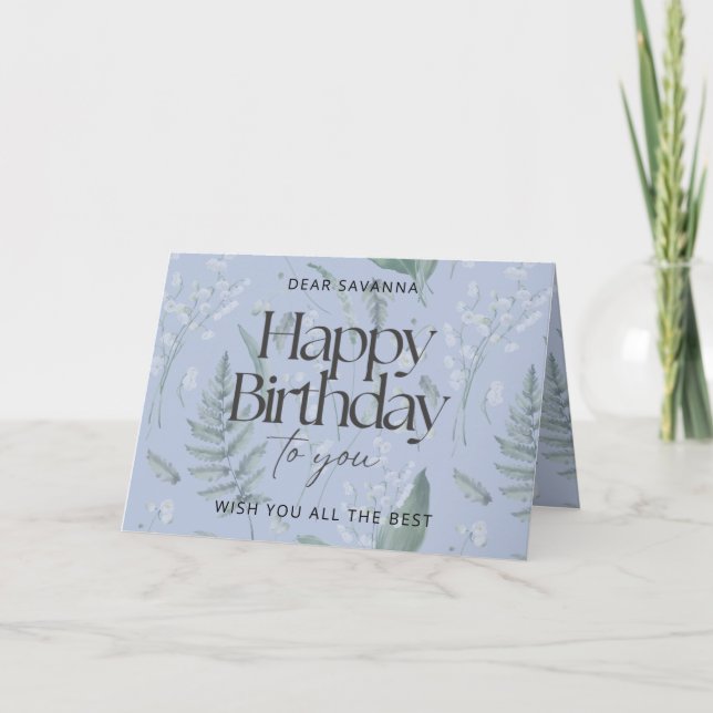 Carte Blue Lily of the Valley Custom Happy Birthday Card (Devant)