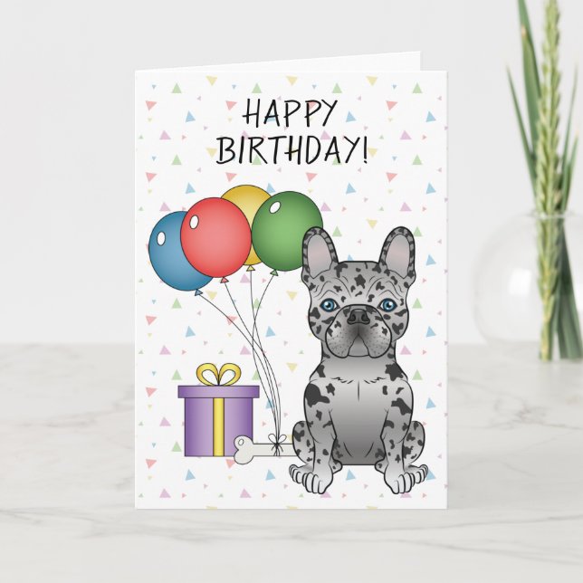 Carte Blue Merle French Bulldog mignon chien Joyeux anni (Devant)
