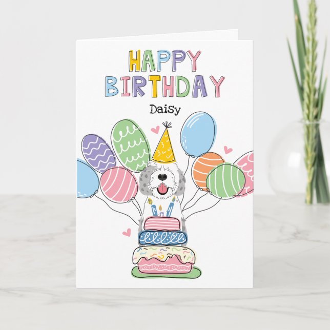 Carte Blue Merle Sheepadoodle Dog Joyeux Anniversaire (Devant)