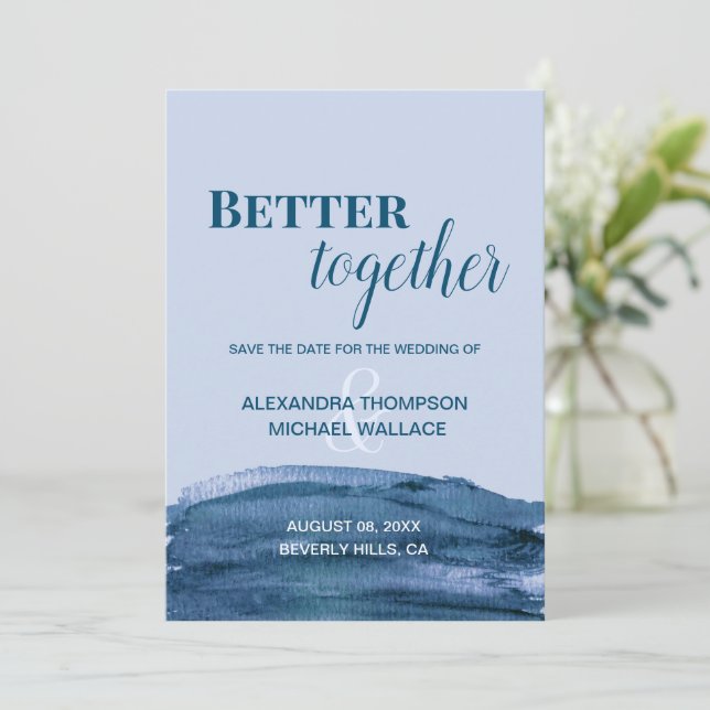 Carte Blue Modern Better Together aquarelle Mariage (Debout devant)