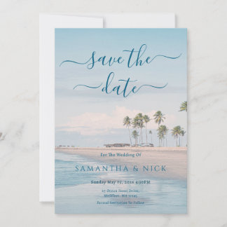 Carte Blue Ocean Beach Wedding Save The Date Card