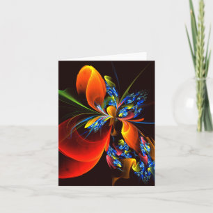 Carte Blue Orange Floral Moderne Art Abstrait Motif #03