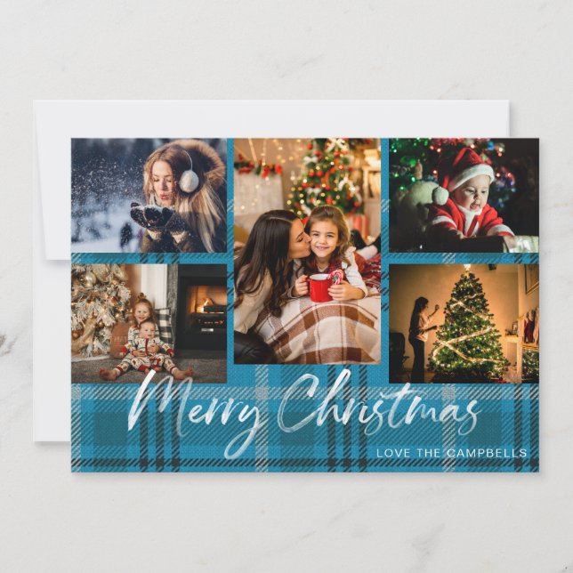 Carte Blue Plaid 5 Joyeux Noël photo (Devant)