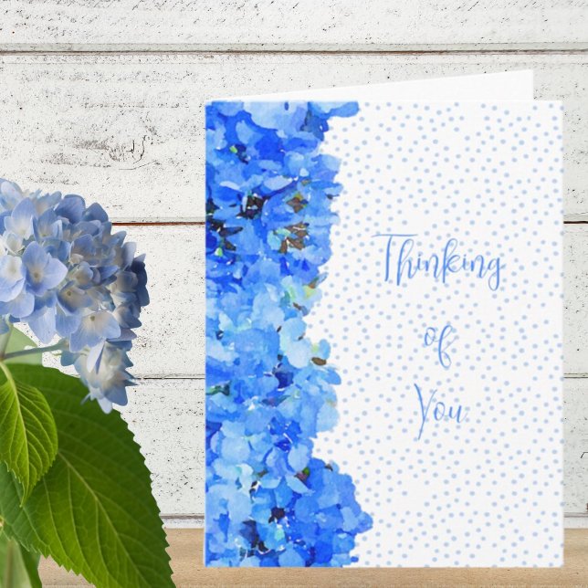 Carte Blue Polka Dot Blue Hydrangea Penser à vous (Créateur téléchargé)