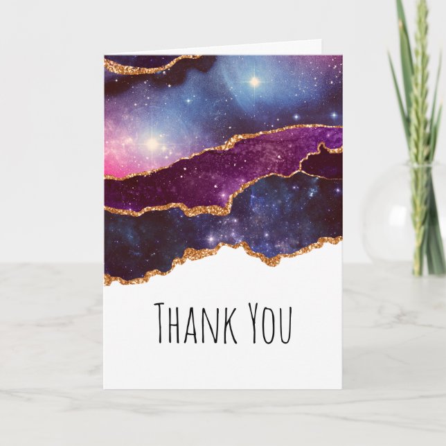 Carte Blue & Purple Space & Stars Moderne Agate Merci (Devant)