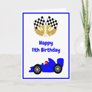 Carte Blue Racing Car personnalisé 11e anniversaire