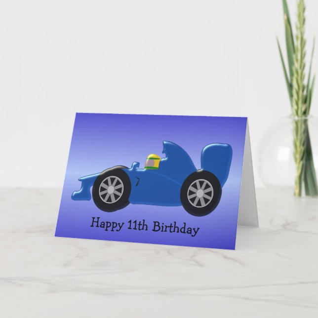 Carte Blue Racing Car personnalisé 11e anniversaire (Devant)