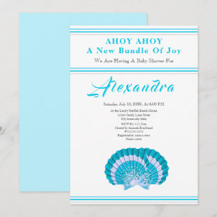 Carte Blue Scallop Shell Ahoy c'est un Baby shower garço