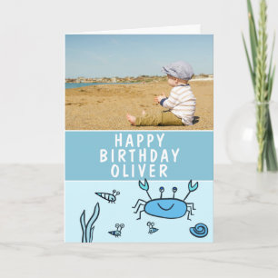 Carte Blue Sea Animaux Crabe Coquille Garçon Anniversair