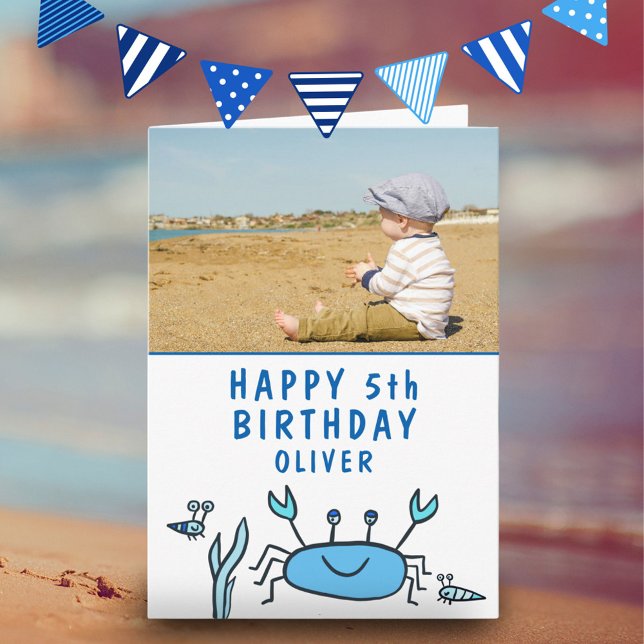 Carte Blue Sea Animaux Crabe Coquille Garçon Anniversair (Créateur téléchargé)