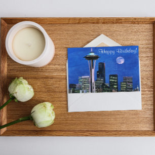 Carte Blue Seattle Skyline Joyeux anniversaire