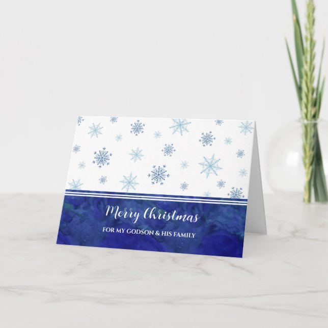 Carte Blue Snow Godson & Family Joyeux Noël (Devant)
